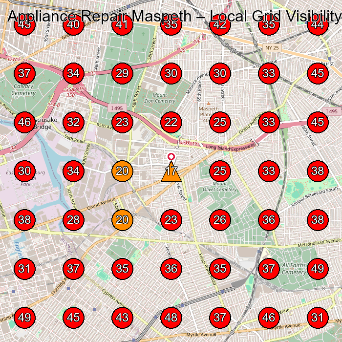Appliance Repair Maspeth GeoGrid visibility map for Appliance Repair Service in Queens